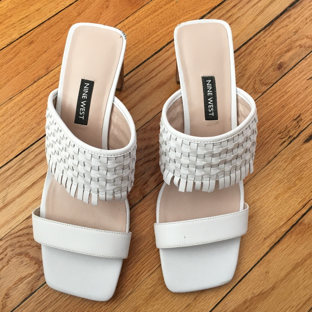 Nine West White Woven Style Mules Size 8